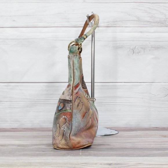 Vintage Anuschka Multicolor Hand Painted Leather Purse Hobo Shoulder Handbag - Picture 5 of 11